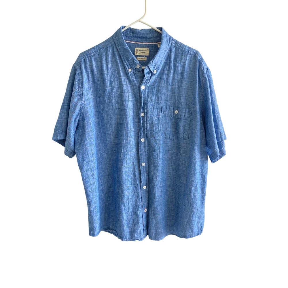 3/$25‎ Weatherproof Vintage XXL Blue Linen Short Sleeve Button Down Shirt